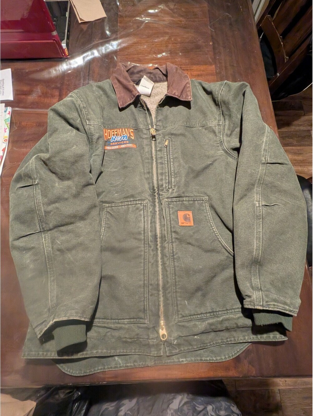 Carhartt Men's Utility Jacket M with Custom Green Work Jacket C61 Mos Distressed